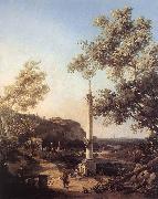 Canaletto Capriccio: River Landscape with a Column f oil painting reproduction