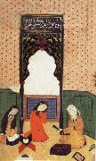 Bihzad the theophany through Layli sitting framed within the prayer niche Spain oil painting artist