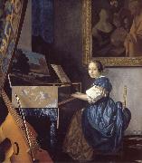 JanVermeer A Young Woman Seated at a Virginal oil painting reproduction