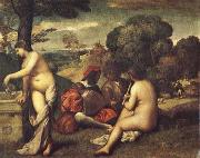 Giorgione Pastoral ensemble oil