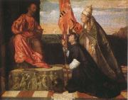 Titian By Pope Alexander six th as the Saint Mala enterprise's hero were introduced that kneels in front of Saint Peter's Ge the cloths wears Salol oil painting