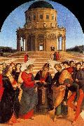 Raphael The Wedding of the Virgin, Raphael most sophisticated altarpiece of this period. oil
