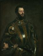 Titian Portrait of Alfonso d'Avalos (1502-1546), in Armor with a Page oil
