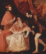 Titian Portrat des Papstes Paulus III mit Kardinal Alessandro Farnese und Herzog Ottavio Farnese. painting