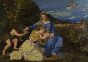 Titian The Virgin and Child with the Infant Saint John and a Female Saint or Donor Spain oil painting artist