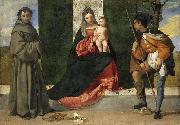 Titian La Virgen con el Nino, entre San Antonio de Padua y San Roque Spain oil painting artist