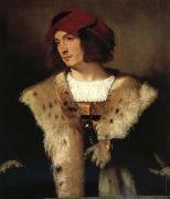 Titian Portrait of a man in a red cap Spain oil painting artist