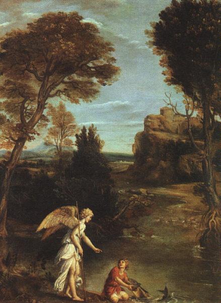 Domenichino Landscape with Tobias Laying Hold of the Fish oil painting image