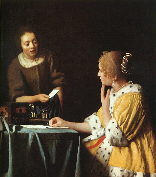 JanVermeer Lady with her Maidservant oil painting picture