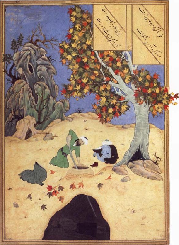 Bihzad The saintly Bishr fishes up the corpse of the blaspheming Malikha from the magic well which is the fount fo life oil painting picture