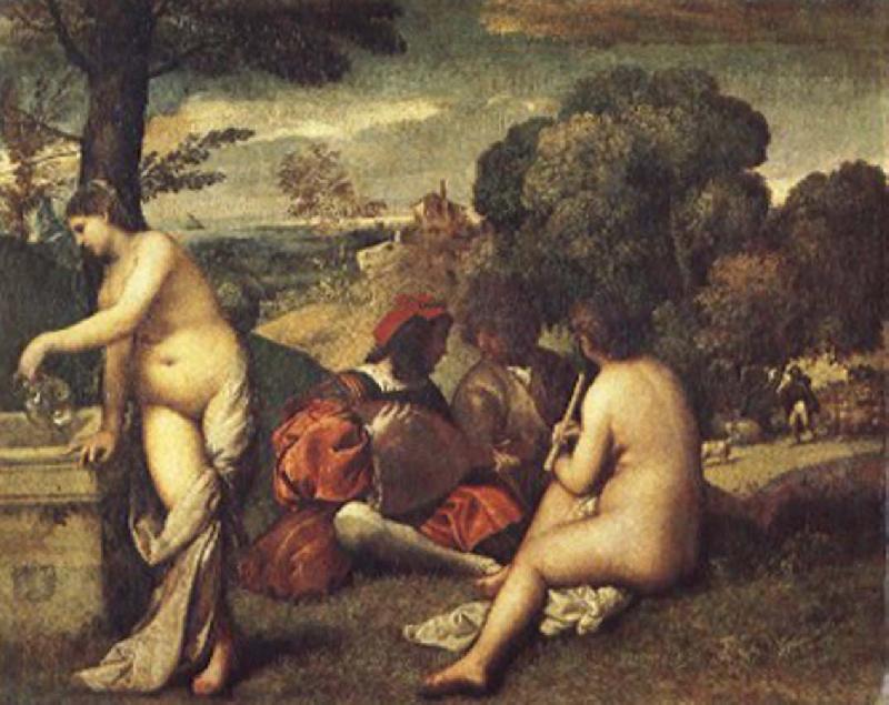 Giorgione Pastoral ensemble oil painting image