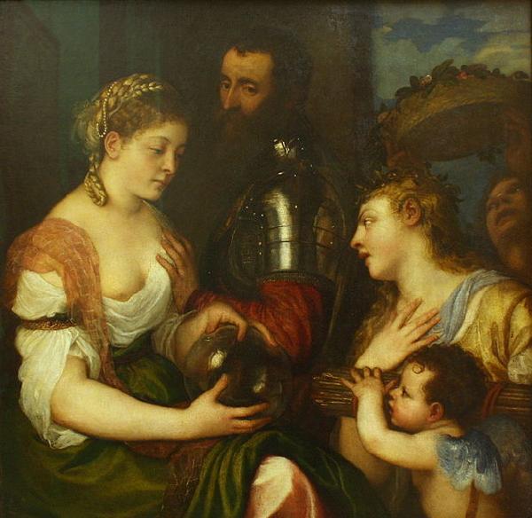 Titian Conjugal allegory  Louvre oil painting image