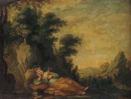 Anonymous Saint Dorothea meditating in a landscape oil painting picture