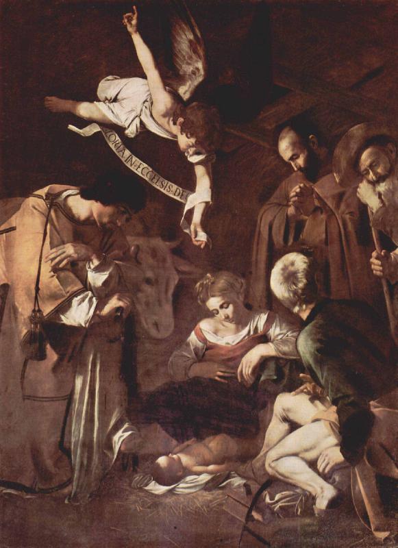 Caravaggio Nativity with St. Francis and St Lawrence oil painting picture