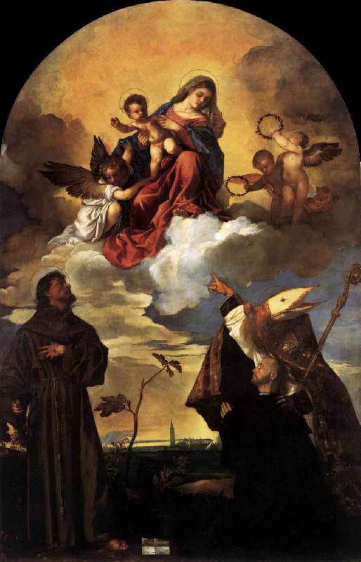 Titian Madonna in Glory with the Christ Child and Sts Francis and Alvise with the Donor oil painting picture