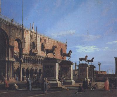 Canaletto Capriccio con i cavalli della basilica posti sulla Piazzetta (mk21) oil painting image