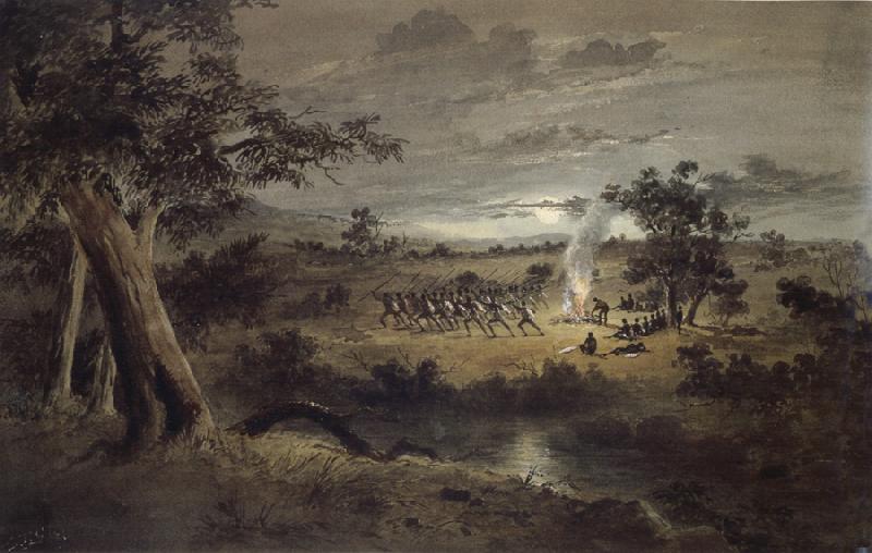 S.T.Gill Corroboree at night oil painting image